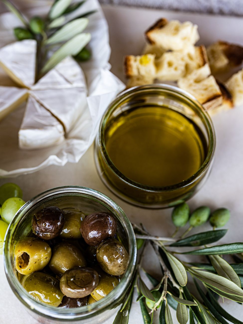 Culinary table with olive oil and artisanal breads